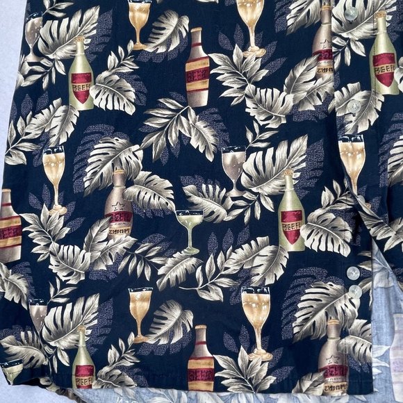 Vintage PIERRE CARDIN Men 2XL Tall Black Hawaiian Beer Wine Short Sleeve Shirt - Picture 5 of 12